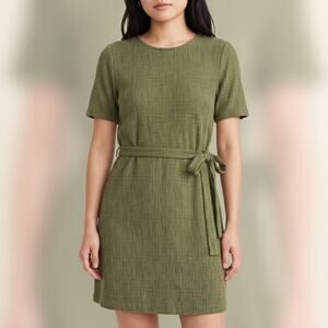 Madewell Women's Textured Knit Mini Dress Olive Green Tie Waist Casual XS